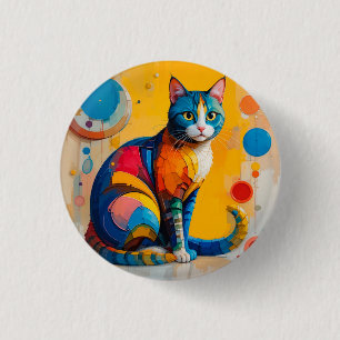 Kleurrijk Abstracte Kat Kunstwerk Ronde Button 3,2 Cm