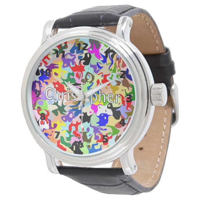 Kleurrijk Abstracte Kunst Ontwerp Persoonlijk Horloge (Gekanteld)