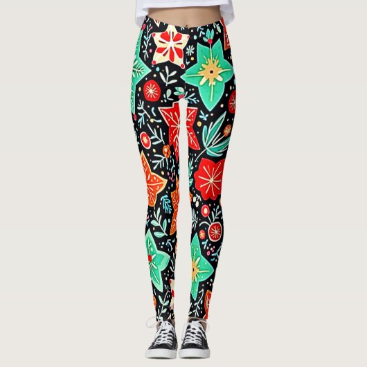 Kleurrijk Abstracte Vakantiedesign Leggings (Voorkant)