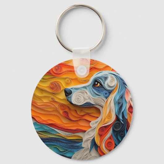 Kleurrijk Afghaans hondenportret Sleutelhanger (Voorkant)