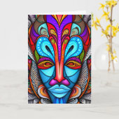 Kleurrijk Afrikaans Tribal Mask Kaart (Gele Bloem)