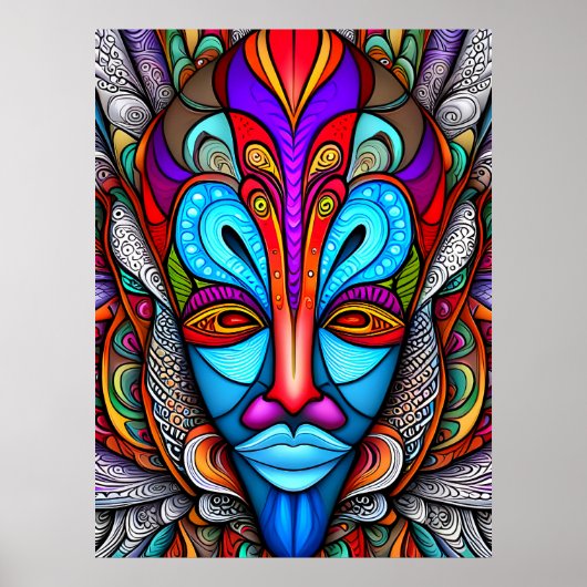 Kleurrijk Afrikaans Tribal Mask Poster (Voorkant)