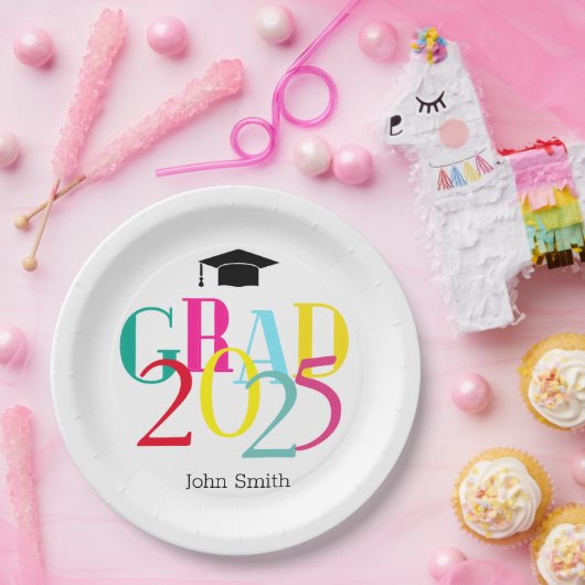Kleurrijk AFSTUDEERDER 2024 Graduation Party Custo Papieren Bordje (Feest)