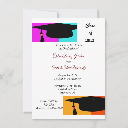 Kleurrijk Afstuderen Pet & Tassel Afstudeerder Inv Kaart (Voorkant)