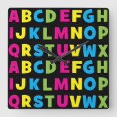Kleurrijk alfabet A t/m Z Vierkante Klok (Voorkant)