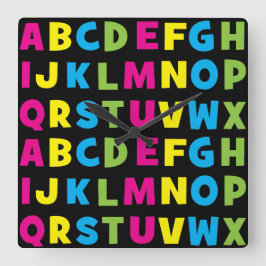 Kleurrijk alfabet A t/m Z Vierkante Klok
