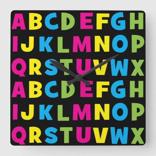 Kleurrijk alfabet A t/m Z Vierkante Klok (Voorkant)
