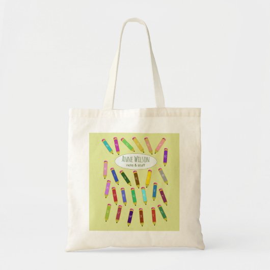Kleurrijk alfabetisch potloden ontwerp tote bag (Voorkant)