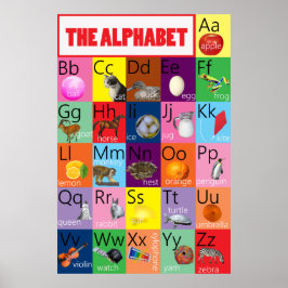 Kleurrijk alfabetoverzicht met afbeeldingen voor k poster