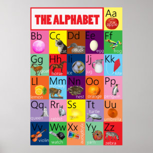 Kleurrijk alfabetoverzicht met afbeeldingen voor k poster