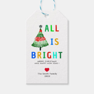 Kleurrijk alles is heldere kerst cadeaulabel