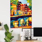 Kleurrijk Amsterdam Grachtentooneel in Abstract Fa Poster (Thuiskantoor)