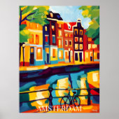 Kleurrijk Amsterdam Grachtentooneel in Abstract Fa Poster (Voorkant)