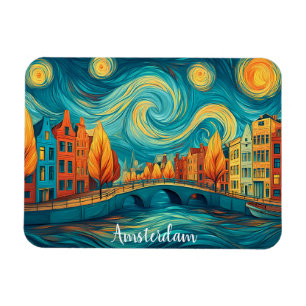 Kleurrijk Amsterdam Holland Kanaal Olie Schilderin Magneet