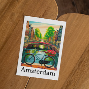 Kleurrijk Amsterdam Holland Kanaal Stad Retro Reiz Briefkaart