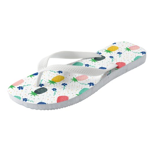 Kleurrijk anananas- en bloempatroon teenslippers (Schuin)