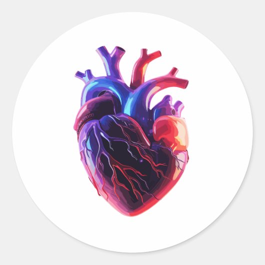 Kleurrijk Anatomisch Hart Ronde Sticker (Voorkant)