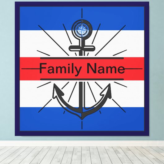 Kleurrijk anker met aangepaste knop canvas afdruk (Insitu (Houten vloer))