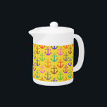 Kleurrijk anker patroonretro Nautical Theepot<br><div class="desc">Dit  nautische ankerpatroon wordt gemaakt in heldere retro kleuren,  van goudgeel tot bruin,  roze,  paars,  rood,  oranje,  groen en grijs. Het is een prachtig naadloos patroon voor iedereen die van het zee/de oceaan houdt,  zeilend en gedurfd.</div>