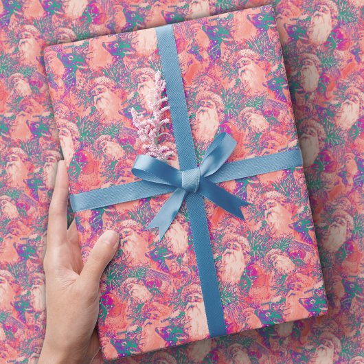 kleurrijk antiek kerst met santa claus patroon cadeaupapier