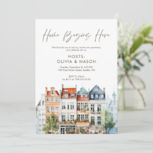 Kleurrijk Aquarel Appartement Housewarming Kaart