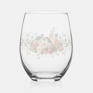 Kleurrijk aquarel bloemrijke vogels bruiloft wijnglas zonder voet