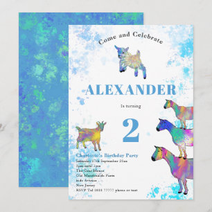 Kleurrijk Aquarel Geit Verjaardagsfeest Blauw Kaart