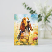 Kleurrijk aquarel kunstwerk van een Basset Hound Briefkaart (Staand voorkant)