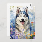 Kleurrijk aquarel kunstwerk van een Husky Briefkaart (Voorkant / Achterkant)