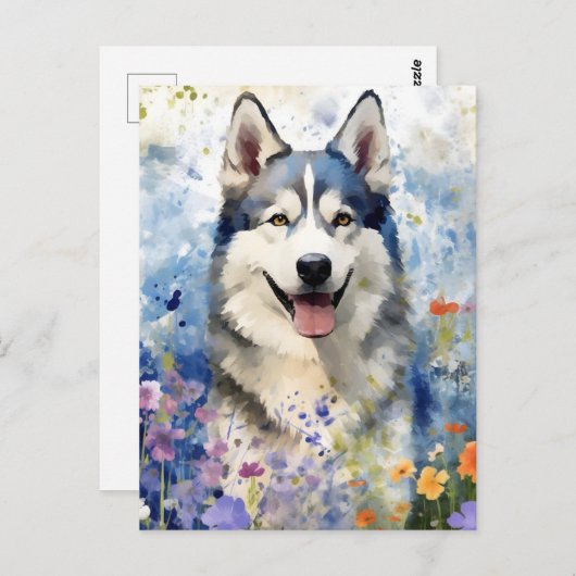 Kleurrijk aquarel kunstwerk van een Husky Briefkaart (Voorkant / Achterkant)