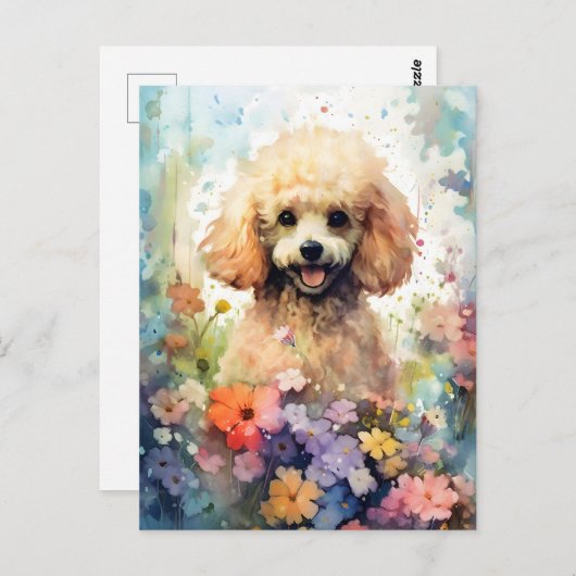 Kleurrijk aquarel kunstwerk van een Poodle Briefkaart (Voorkant / Achterkant)