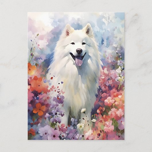 Kleurrijk aquarel kunstwerk van een Samoyed Briefkaart (Voorkant)