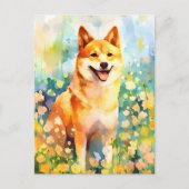Kleurrijk aquarel kunstwerk van een Shiba Inu Briefkaart (Voorkant)