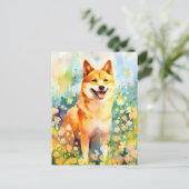 Kleurrijk aquarel kunstwerk van Shiba Inu Briefkaart (Staand voorkant)