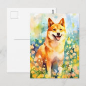 Kleurrijk aquarel kunstwerk van Shiba Inu Briefkaart (Voorkant / Achterkant)