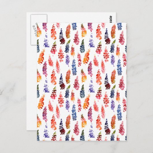 Kleurrijk aquarel meisjesachtig lupine bloemenpatr briefkaart (Voorkant / Achterkant)