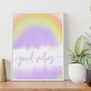 Kleurrijk aquarel regenboog goede trillingen muurk poster