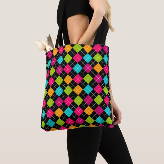 Kleurrijk Argyle Patroon Tote Bag (Dichtbij)