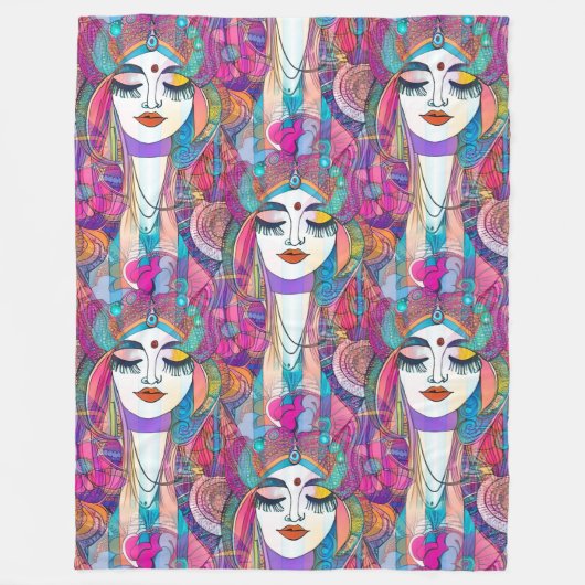 Kleurrijk ART of Faces - naadloos patroon 2 Fleece Deken (Voorkant)