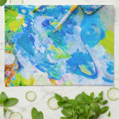 Kleurrijk artistiek palet en penselen, uniek grapp theedoek (Gevouwen)