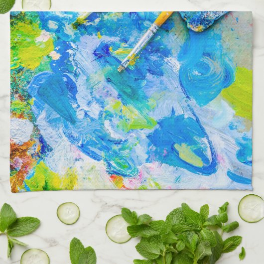 Kleurrijk artistiek palet en penselen, uniek grapp theedoek (Gevouwen)