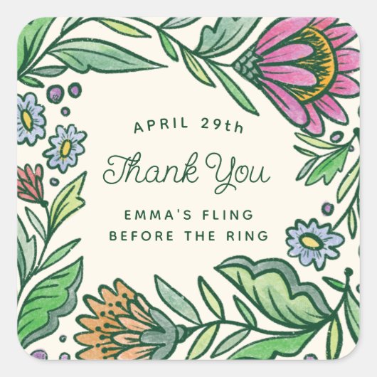 Kleurrijk artistiek Scandi bruiloftsgeschenk favor Vierkante Sticker (Voorkant)