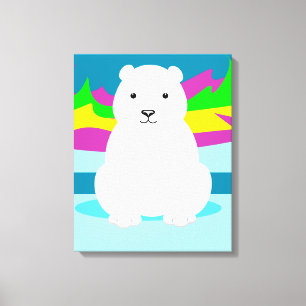 Kleurrijk Aurora Borealis en ijsbeer Canvas Afdruk