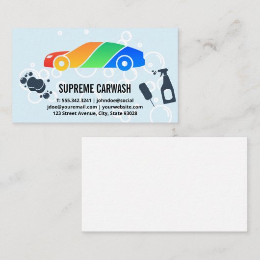 Kleurrijk autowasje | Visitekaartje voor reiniging (Voorkant / Achterkant)