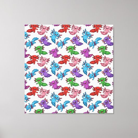 Kleurrijk_Axolotl_Friends_Seamless_Pattern Canvas Afdruk (Voorkant)