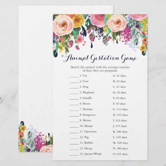 Kleurrijk Baby shower Dierbebossingsspel (Voorkant / Achterkant)