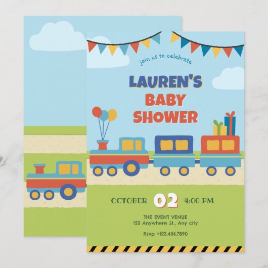 Kleurrijk baby shower kaart (Voorkant / Achterkant)