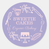 Kleurrijk baken & koken, gereedschap Paars en roze Ronde Sticker (Voorkant)