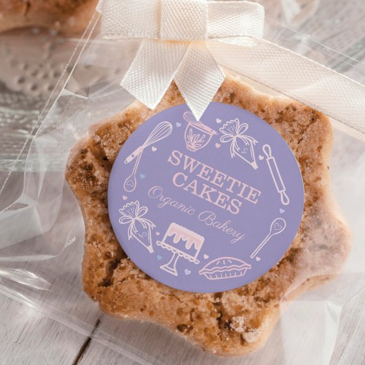 Kleurrijk baken & koken, gereedschap Paars en roze Ronde Sticker