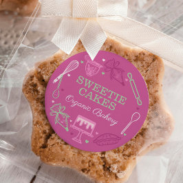 Kleurrijk bakken en koken gereedschap Roze en groe Ronde Sticker